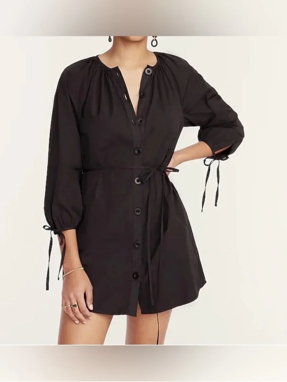 J. Crew Black Button-Front Drawstring Waist Dress